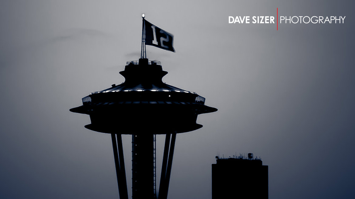 Seattle Space Needle with 12th Man Flag